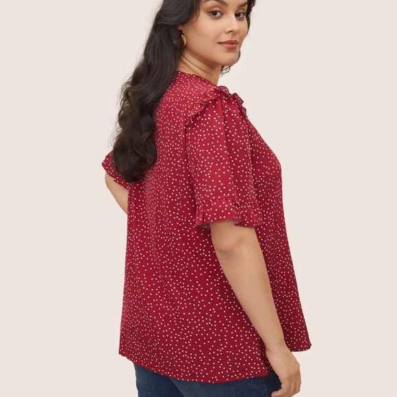 BloomChic Polka Dot V Neck Ruffle Trim Blouse XL us 14 - Picture 3 of 8